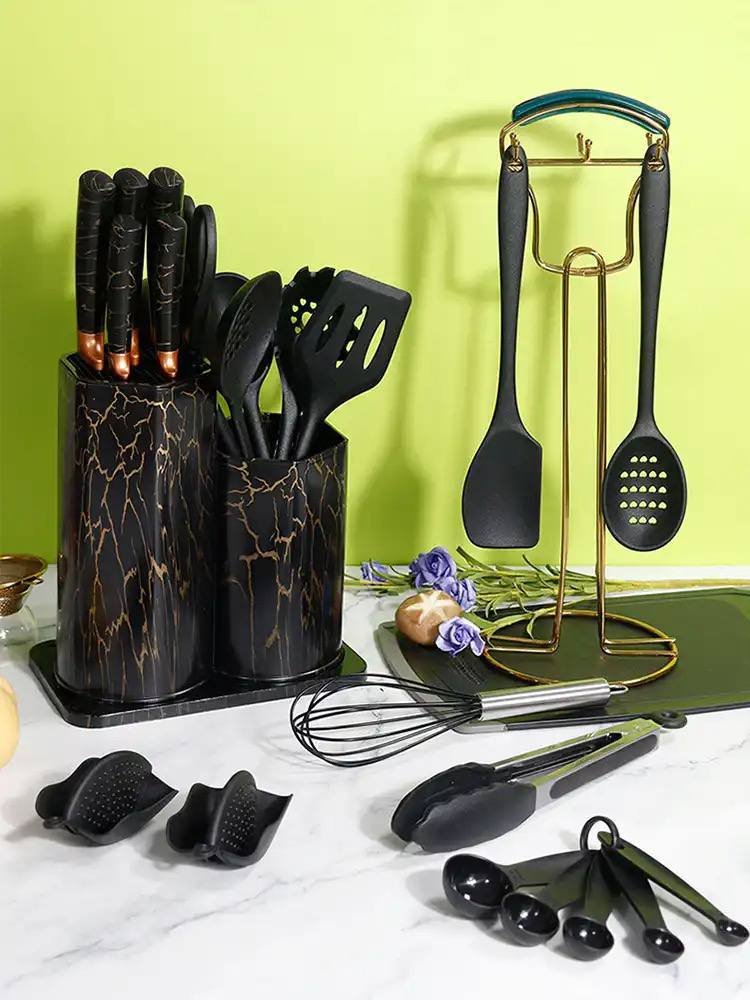 Marble Silicone Kitchen Spoon Knife Set Chopping Board 25 Pieces - Image 2