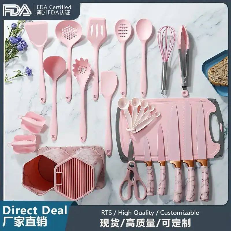 Marble Silicone Kitchen Spoon Knife Set Chopping Board 25 Pieces