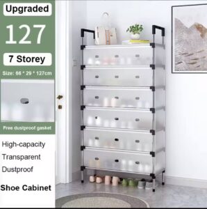 6/7 Tier Shoes Rack, Dust Shelf, 66 x 29 x 110 cm, Narrow Shoe Rack, Height Adjustable per Level, Thickened Steel Tube, for Entrance, Living Room, Bedroom and Balcony