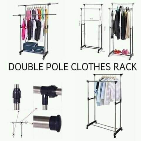 Portable Single/Double Pole Telescoplc Clothes Rack Laundry Drying Stand with Wheels for Indoor and Outdoor - Image 2