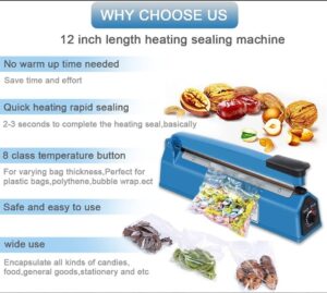200mm Impulse Heat Sealer Machine, Cookie Bag Sealer for Plastic Mylar PE PP Bags and Kraft Paper Bags, Manual Poly Bag Hot Seal Sealing Machine