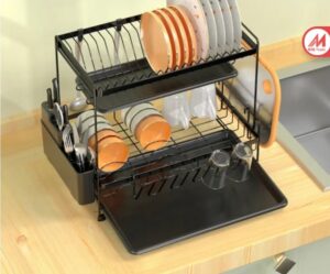 Dish Drying Stand 2 Tiers With Drainer Large Kitchen Dish Rack with Removable Cutting Board Holder, Utensil