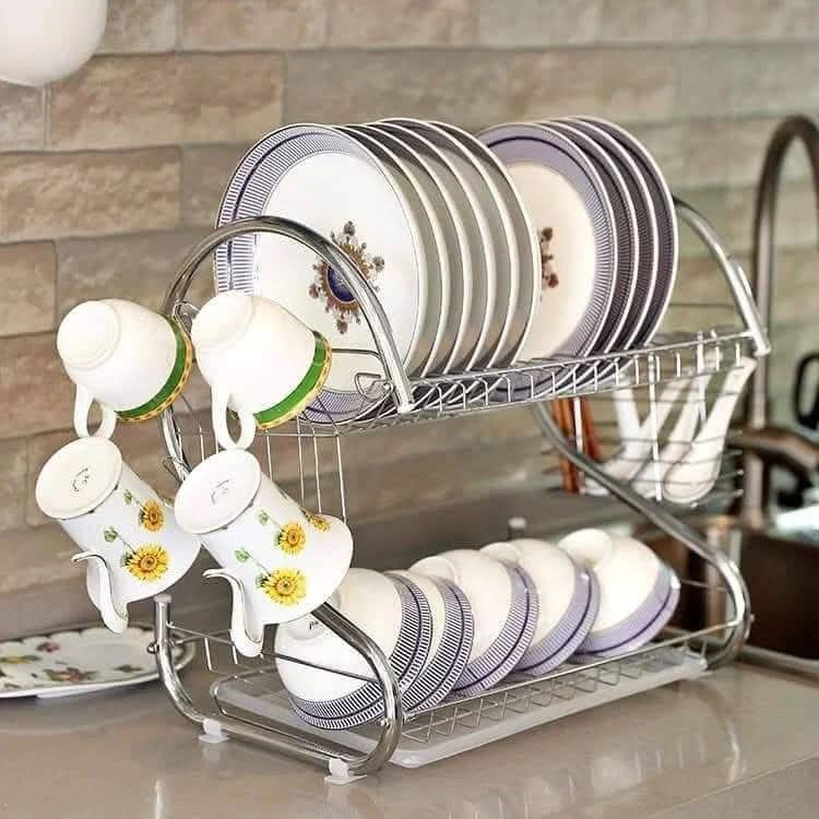 2 Layers Stainless Steel Dish Drainer, Plate Rack - Image 2