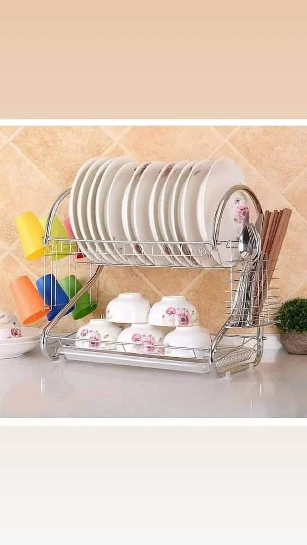 2 Layers Stainless Steel Dish Drainer, Plate Rack
