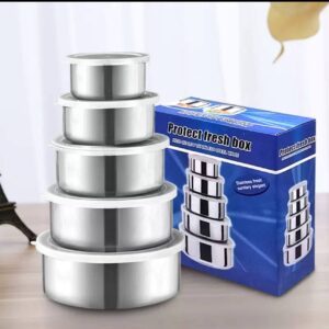 5 Pieces Stainless Steel Round Lunch Containers/ Refrigerator Storage Set