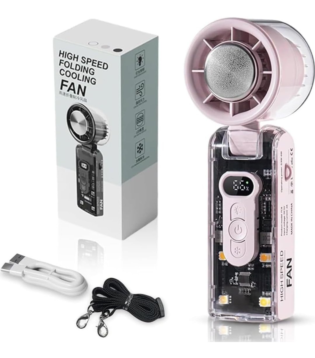 Portable Handheld Fan,Turbo Hand Fan with Ice Cooling Plate & LED Light,1-100 Speed Adjustable USB Rechargeable,Powerful Instant TEC Cooling Personal Fan for Travel,Outdoor,Camping - Image 4