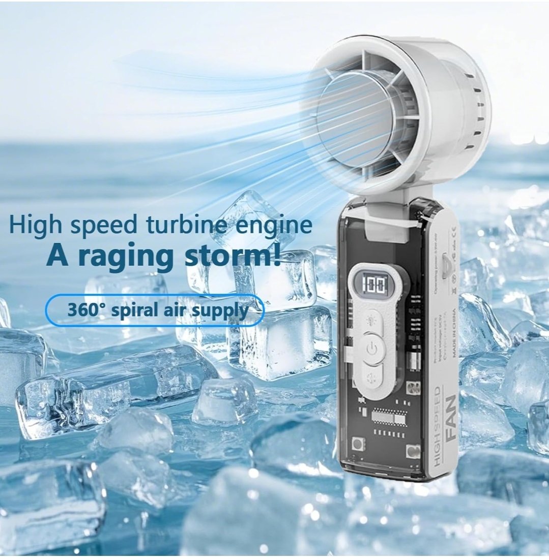 Portable Handheld Fan,Turbo Hand Fan with Ice Cooling Plate & LED Light,1-100 Speed Adjustable USB Rechargeable,Powerful Instant TEC Cooling Personal Fan for Travel,Outdoor,Camping - Image 3