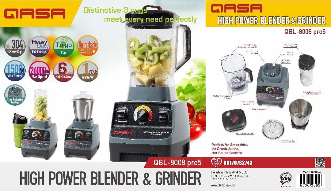 Qasa QBL-8008 Pro5 1500W Blender – High Power Grinder
