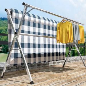 Outdoor Expandable Heavy Duty Stainless Steel Balcony Clothes Pole Hanger Dryer With Center Rod- Foldable(Picture size might appear bigger, Check through Pictures to see a live picture)