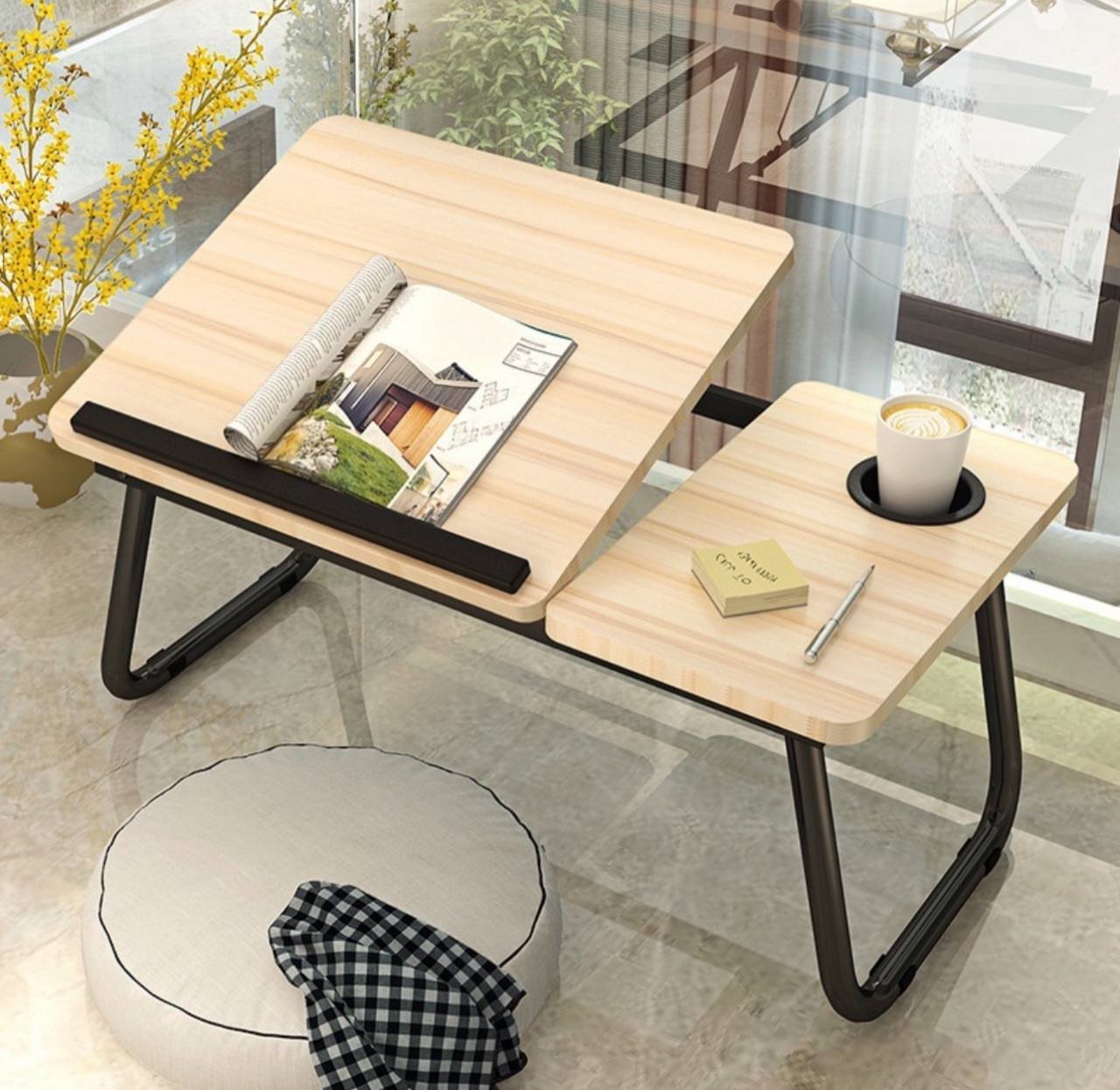 Adjustable Angle Mobility Table Over Bed,Foldable Bed Tray Table,Bed Table Laptop Tray for Bed Sofa Notebook Breakfast Work Study Reading Kids(Color:Brown) - Image 2