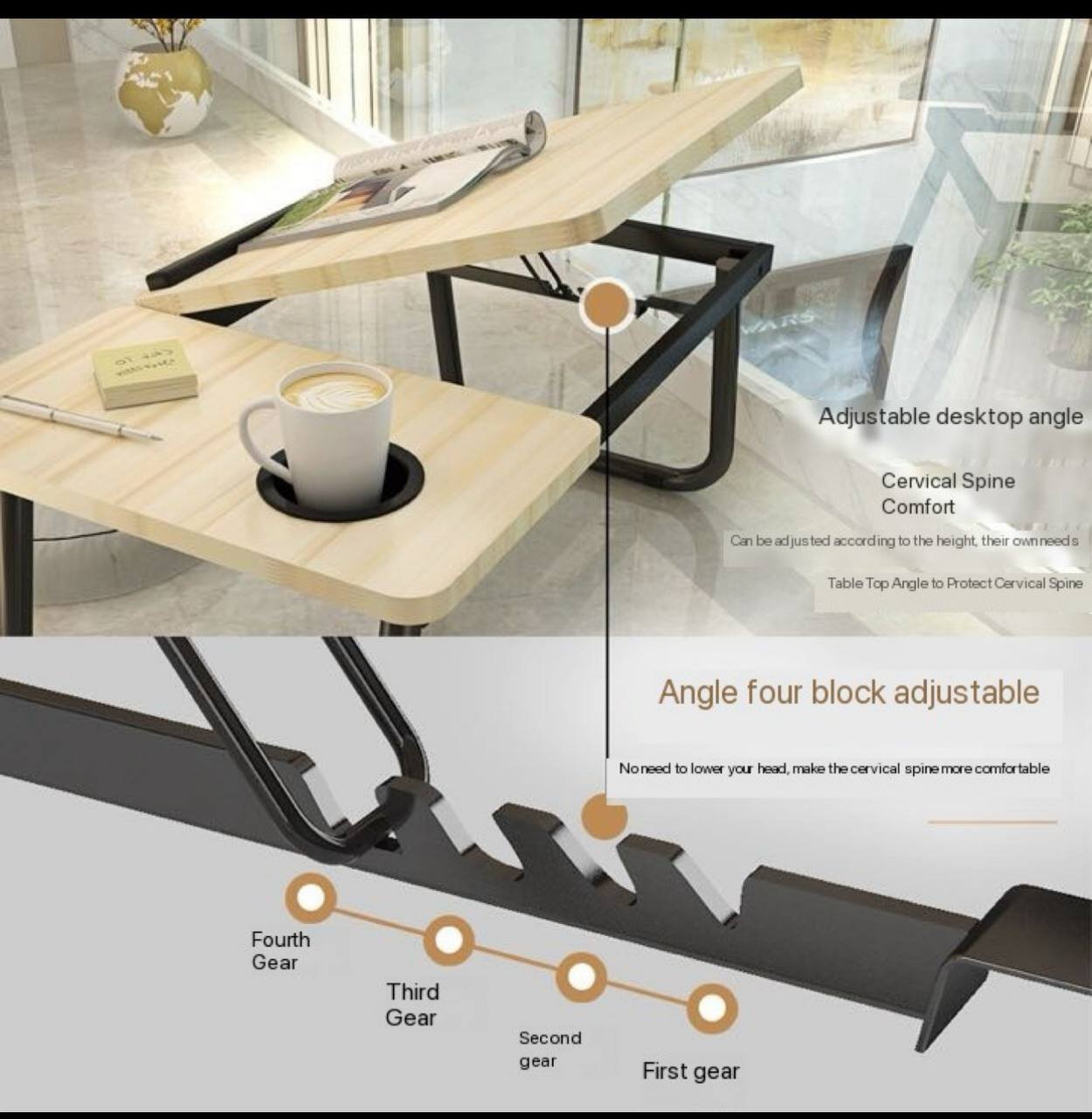 Adjustable Angle Mobility Table Over Bed,Foldable Bed Tray Table,Bed Table Laptop Tray for Bed Sofa Notebook Breakfast Work Study Reading Kids(Color:Brown) - Image 3