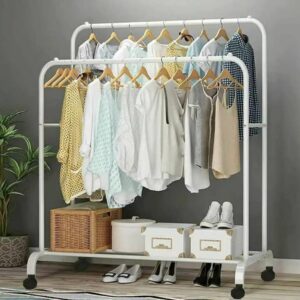 48kg Clothes Pole Hanger Rack Clothes Hanger Storage Rack with wheels-Double