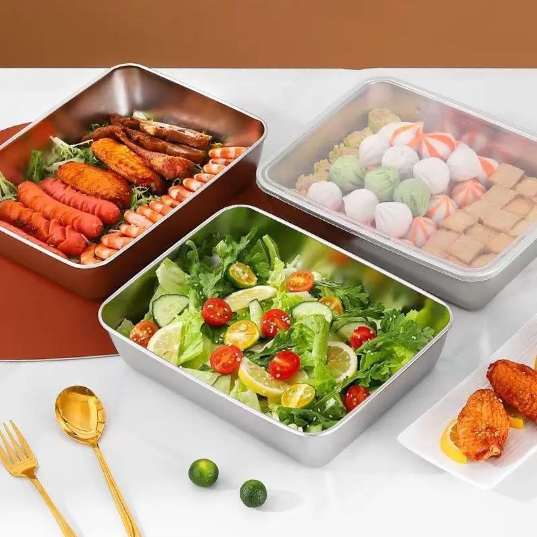 3pcs Stainless Steel Food Storage Container Set with Lids - Kitchen Meal Prep & Food Preservation Box