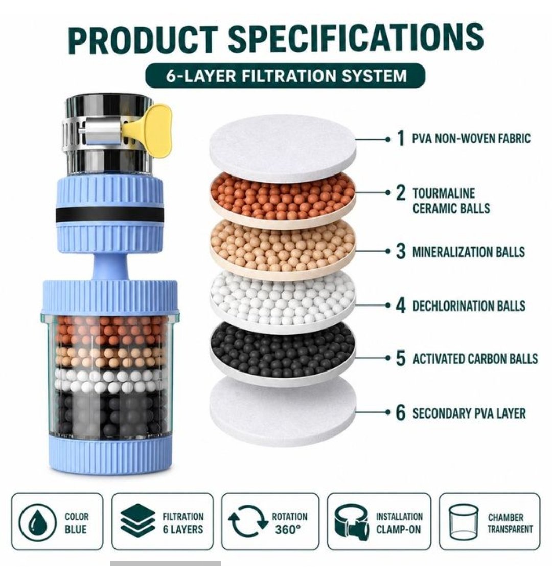 Water Filter for Kitchen Sink Faucet Purifier 6-Stage Water Filtration System - Image 3