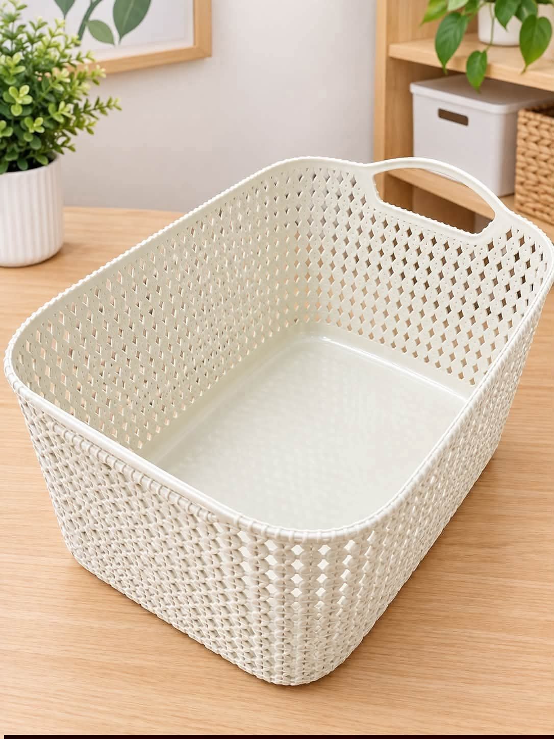 Home Multifunctional Storage Basket Imitation Rattan Storage Basket Multi-Spec Design Snack Toy Debris Basket Portable Laundry Laundry Storage Basket-With Flower - Image 4