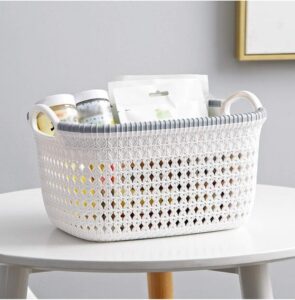 Home Multifunctional Storage Basket Imitation Rattan Storage Basket Multi-Spec Design Snack Toy Debris Basket Portable Laundry Laundry Storage Basket-With Flower