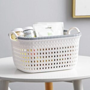 Home Multifunctional Storage Basket Imitation Rattan Storage Basket Multi-Spec Design Snack Toy Debris Basket Portable Laundry Laundry Storage Basket-With Flower