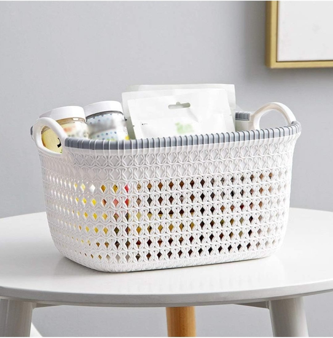 Home Multifunctional Storage Basket Imitation Rattan Storage Basket Multi-Spec Design Snack Toy Debris Basket Portable Laundry Laundry Storage Basket-With Flower